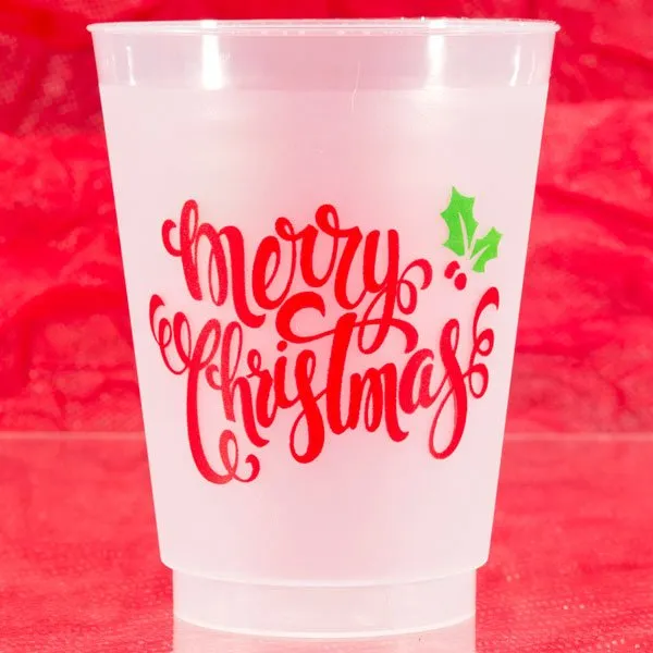 Pre-Printed 16 Oz. Frosted Christmas Party Cocktail Cups