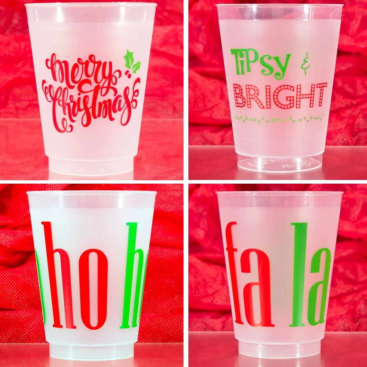 Pre-Printed 16 Oz. Frosted Christmas Party Cocktail Cups