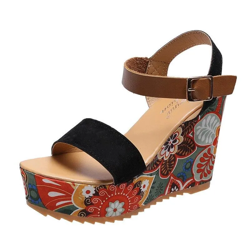 Printed Peep Toe Wedge Shoes