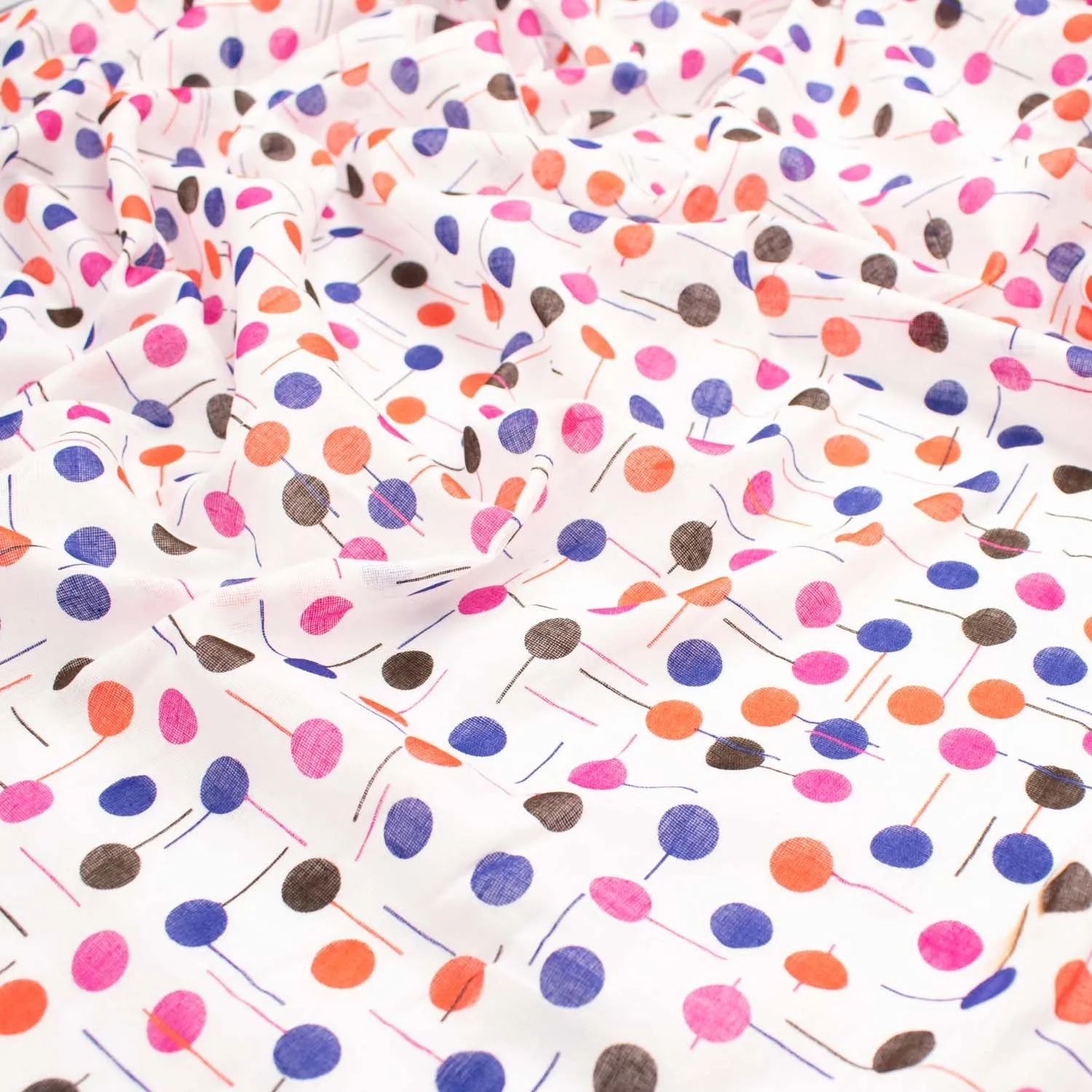 Printed Voile Red & Blue Dots