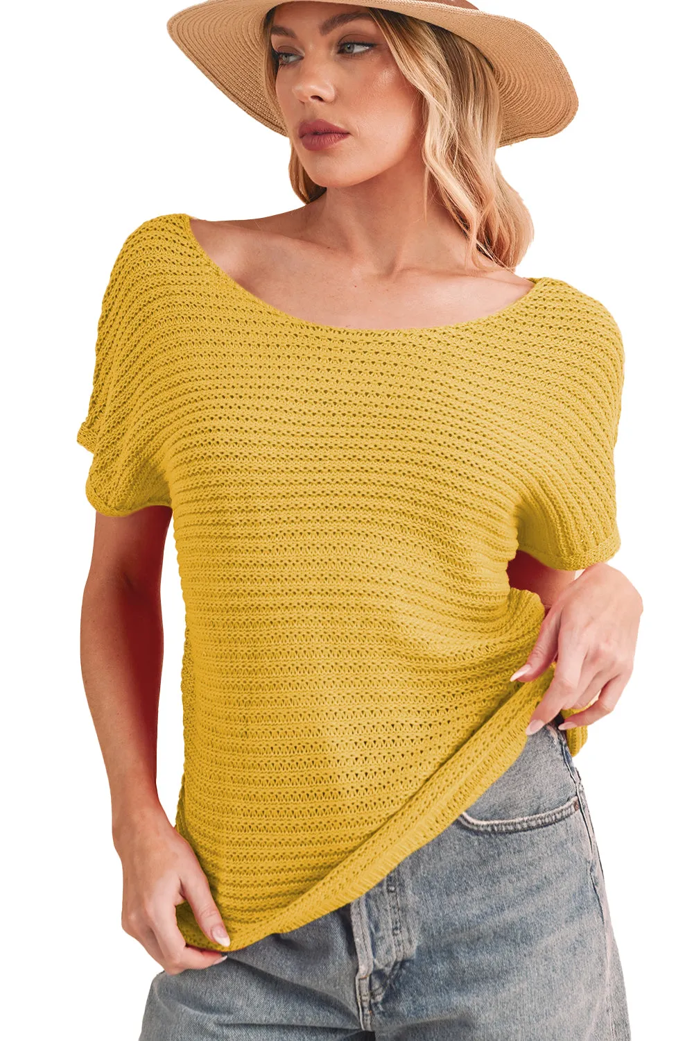 Red Clay Plain Knit Loose Batwing Sleeve Blouse