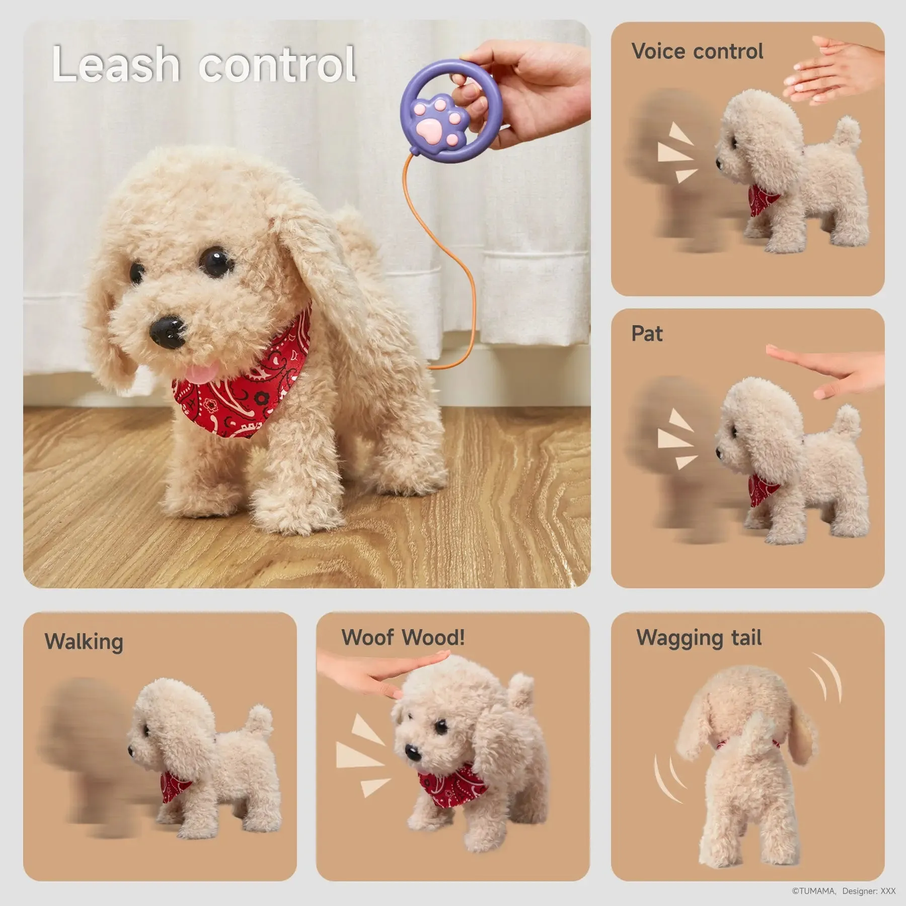 Remote voice control electronic plush dog toy, fun interactive toys, walk, bark sing, shake tail, walking puppy toys with leash for toddler kids 3 Years 