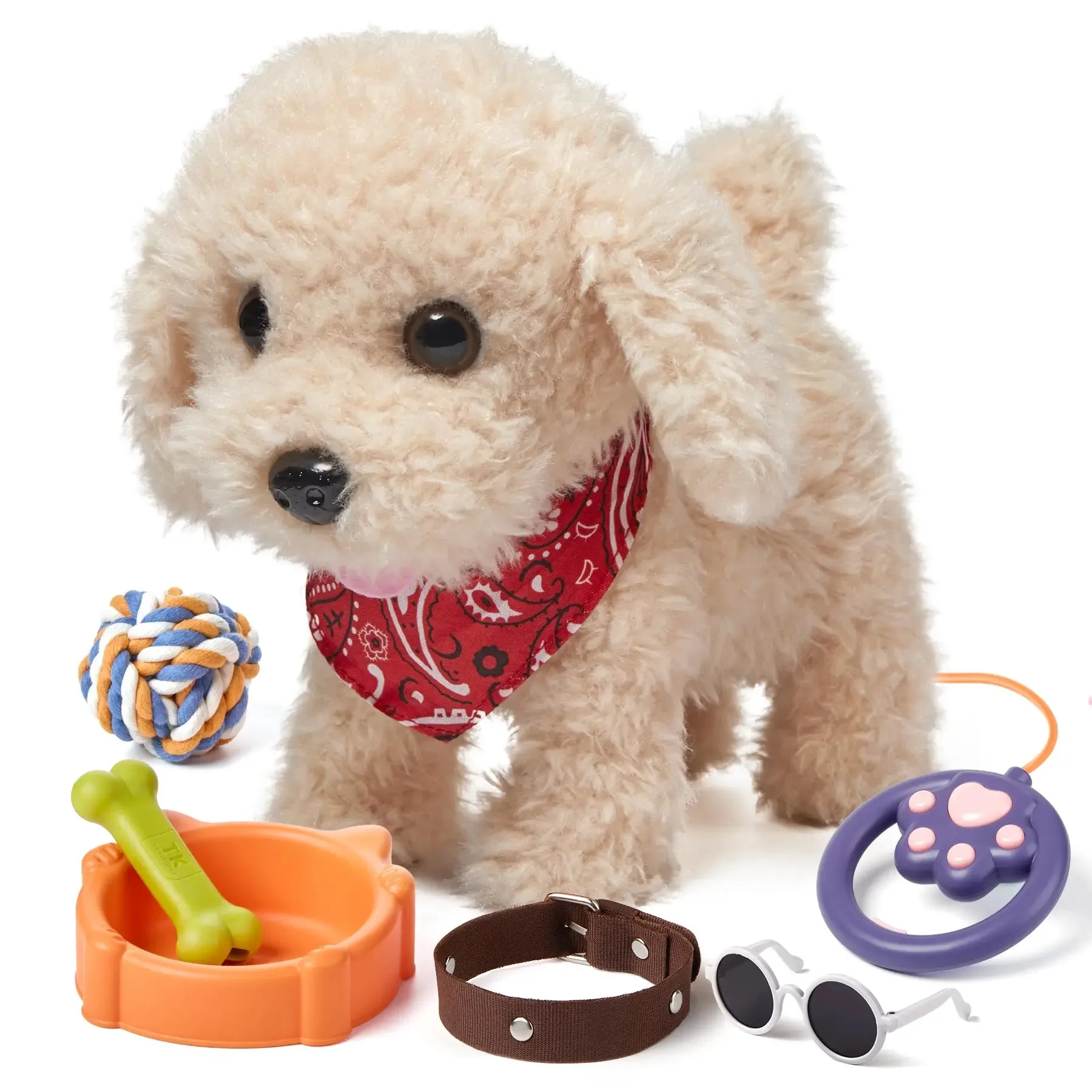 Remote voice control electronic plush dog toy, fun interactive toys, walk, bark sing, shake tail, walking puppy toys with leash for toddler kids 3 Years 