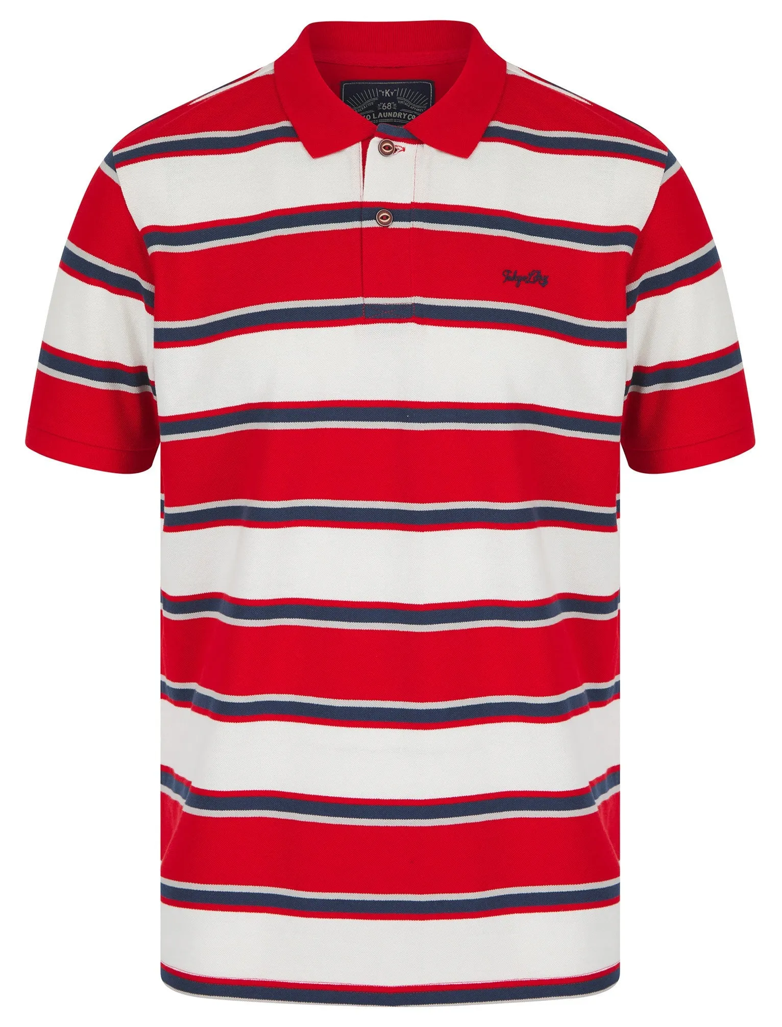 Rilo Striped Cotton Pique Polo Shirt in Barados Cherry - Tokyo Laundry