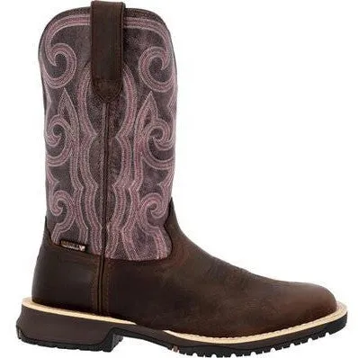 Rocky Women's Rosemary 11" Square Toe WP Western Work Boot -Brown- RKW0422