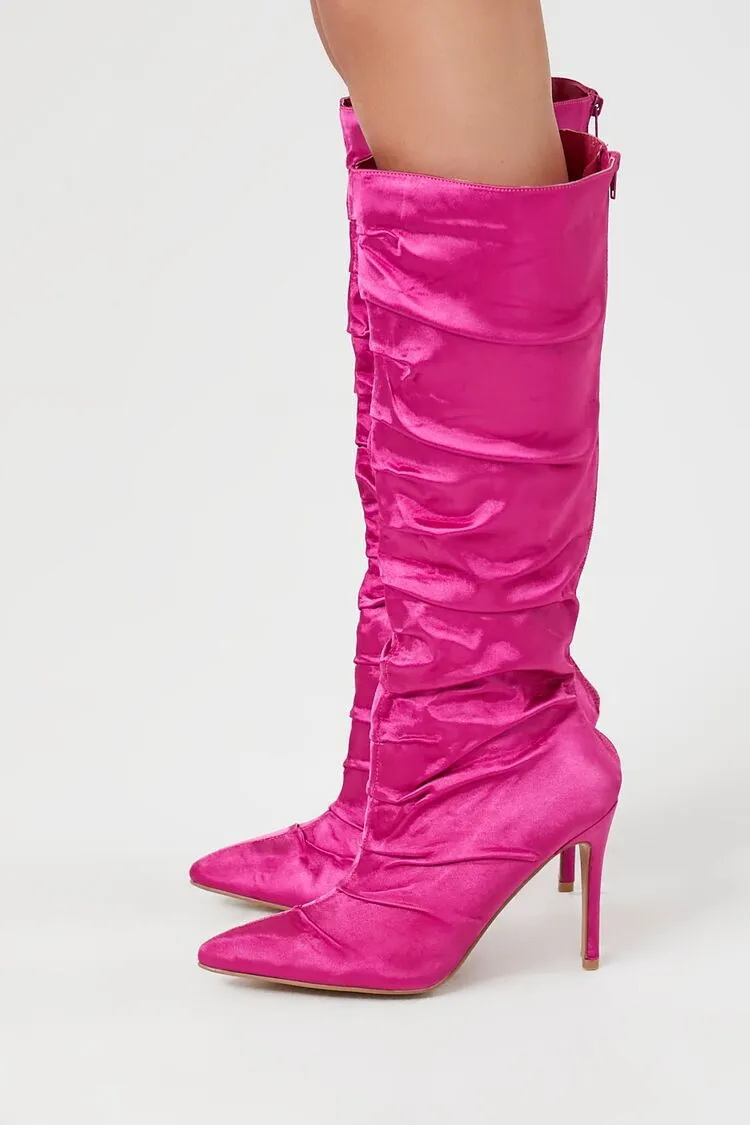 Ruched Satin Pointed Toe Boots