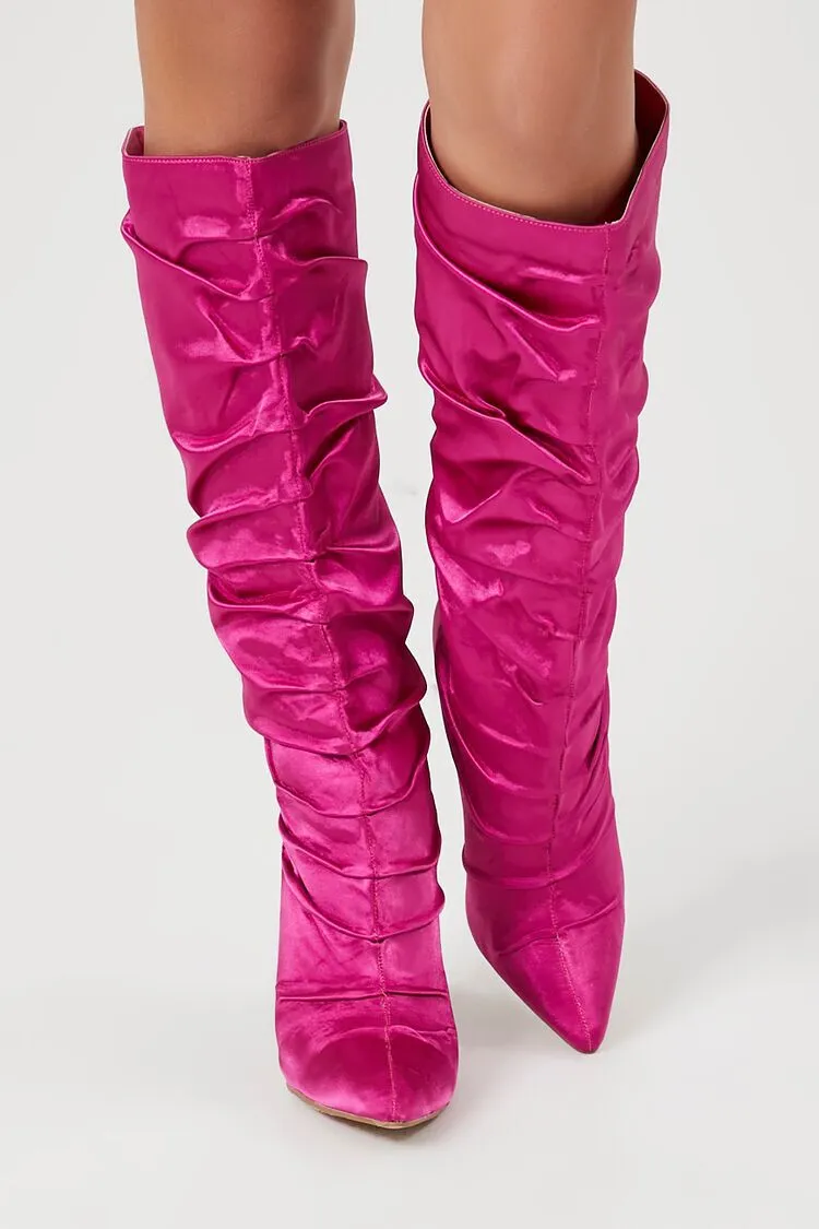 Ruched Satin Pointed Toe Boots