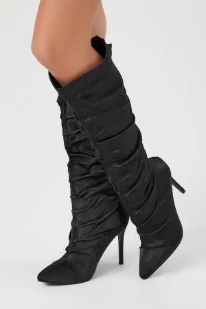 Ruched Satin Pointed Toe Boots