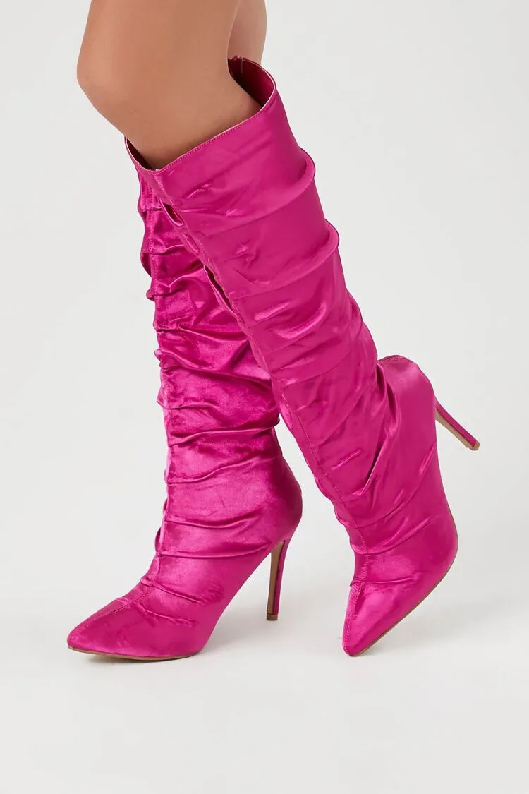 Ruched Satin Pointed Toe Boots