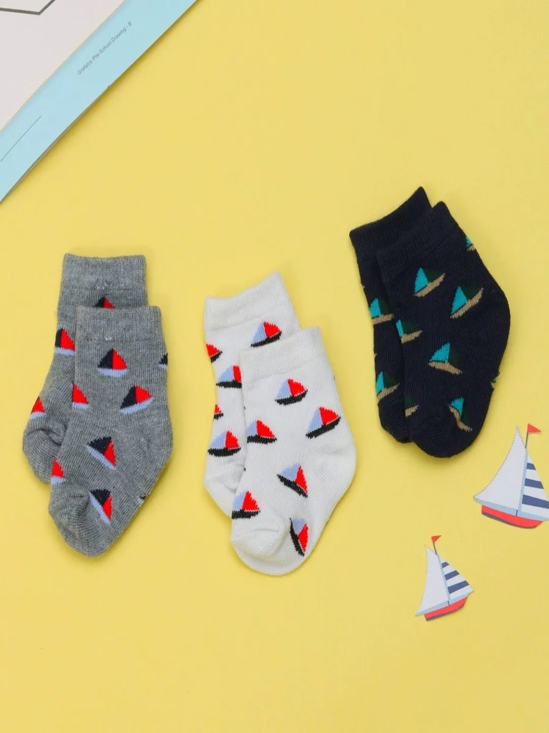 Sailor's Delight Boat Printed Crew-Length Socks Set for Baby Boys