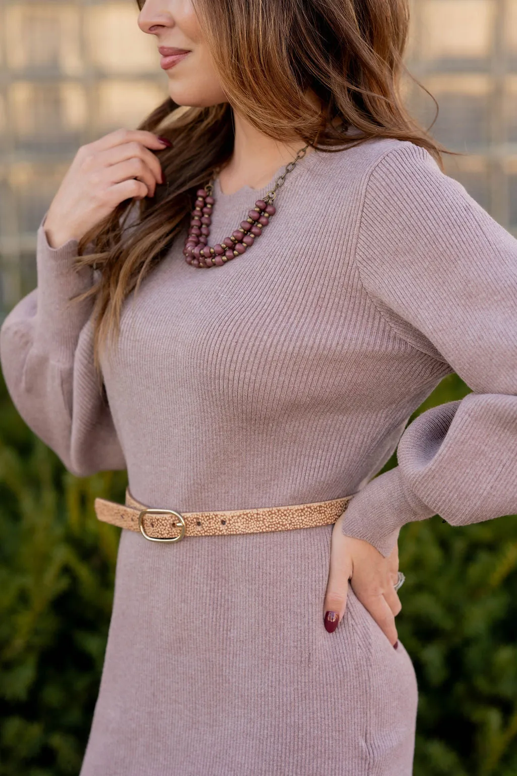 Scalloped Trim Ribbed Sweater Dress