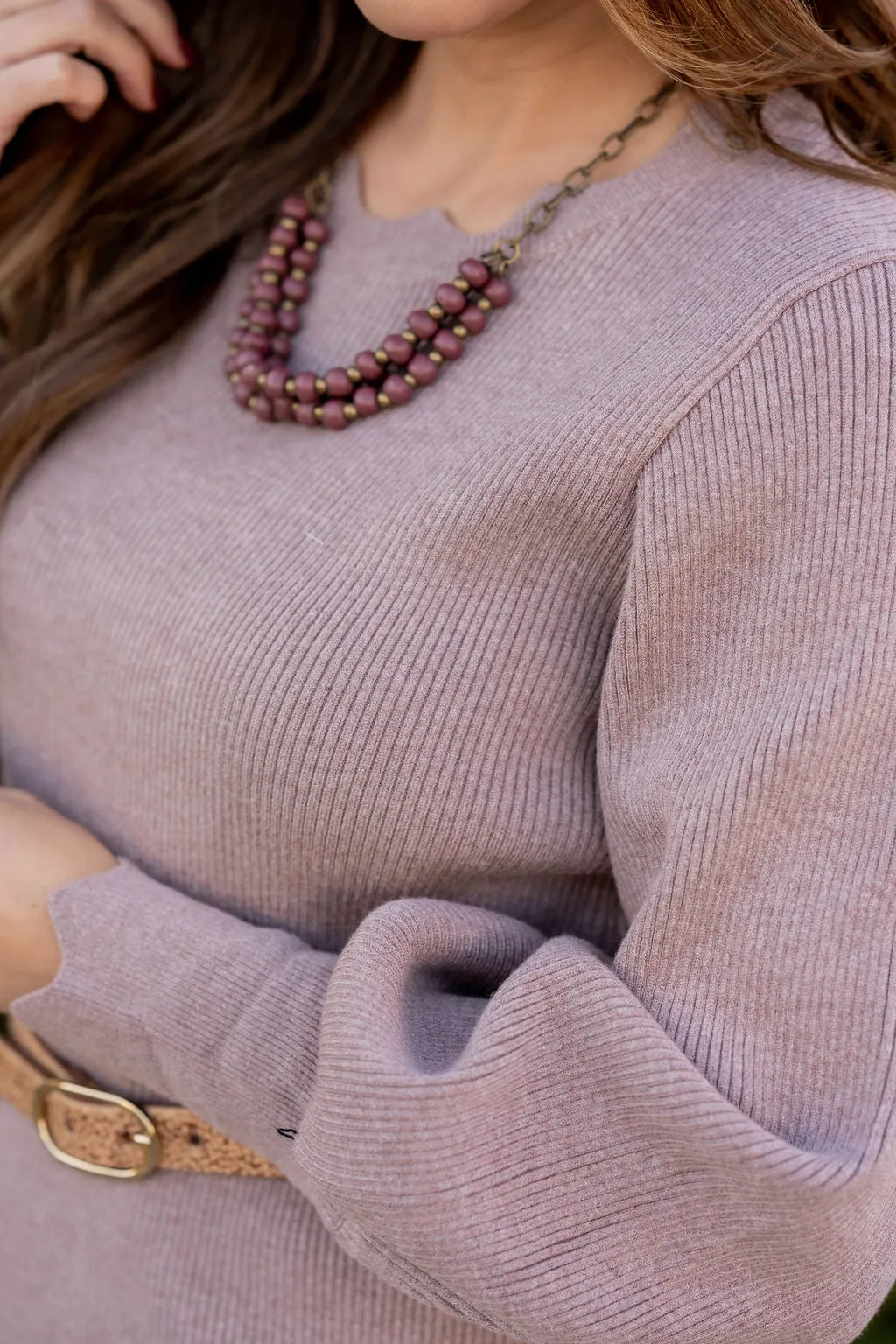 Scalloped Trim Ribbed Sweater Dress