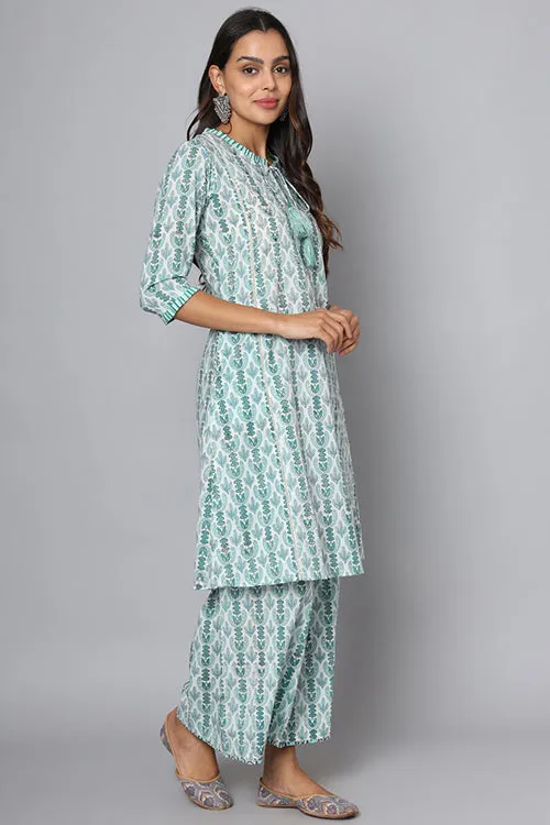 Shuddhi Green And White Kurta And Pant