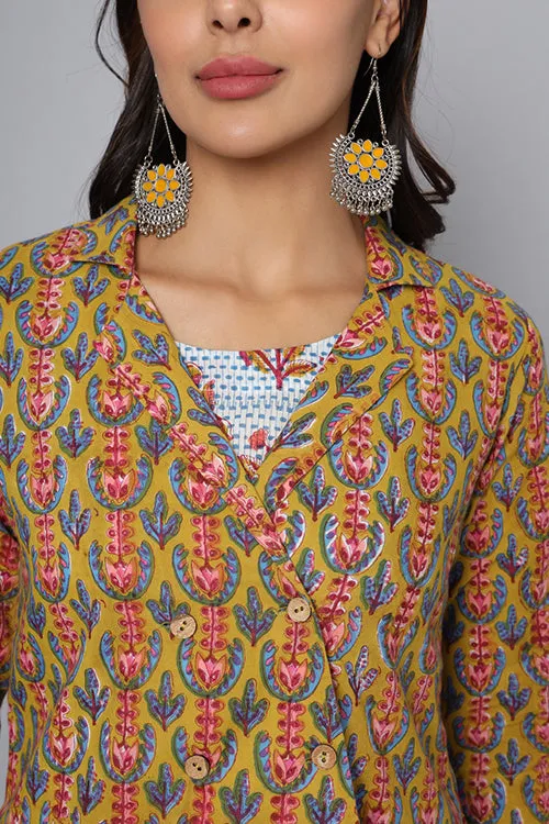 Shuddhi Mustard And Blue Cord Set