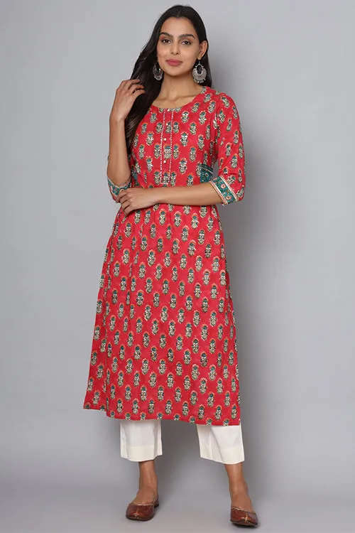 Shuddhi Pink And Green Kurta