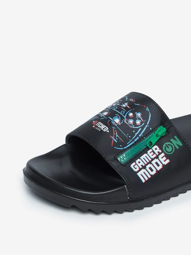 SOLEPLAY Black Printed Zipper Design Slides