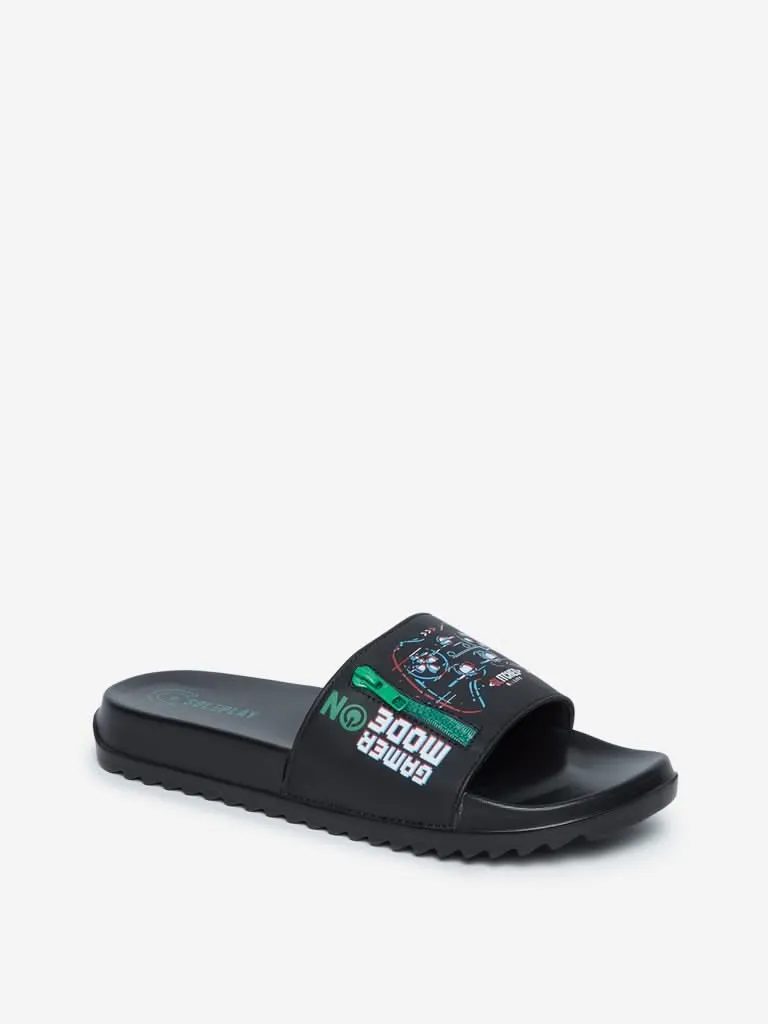 SOLEPLAY Black Printed Zipper Design Slides