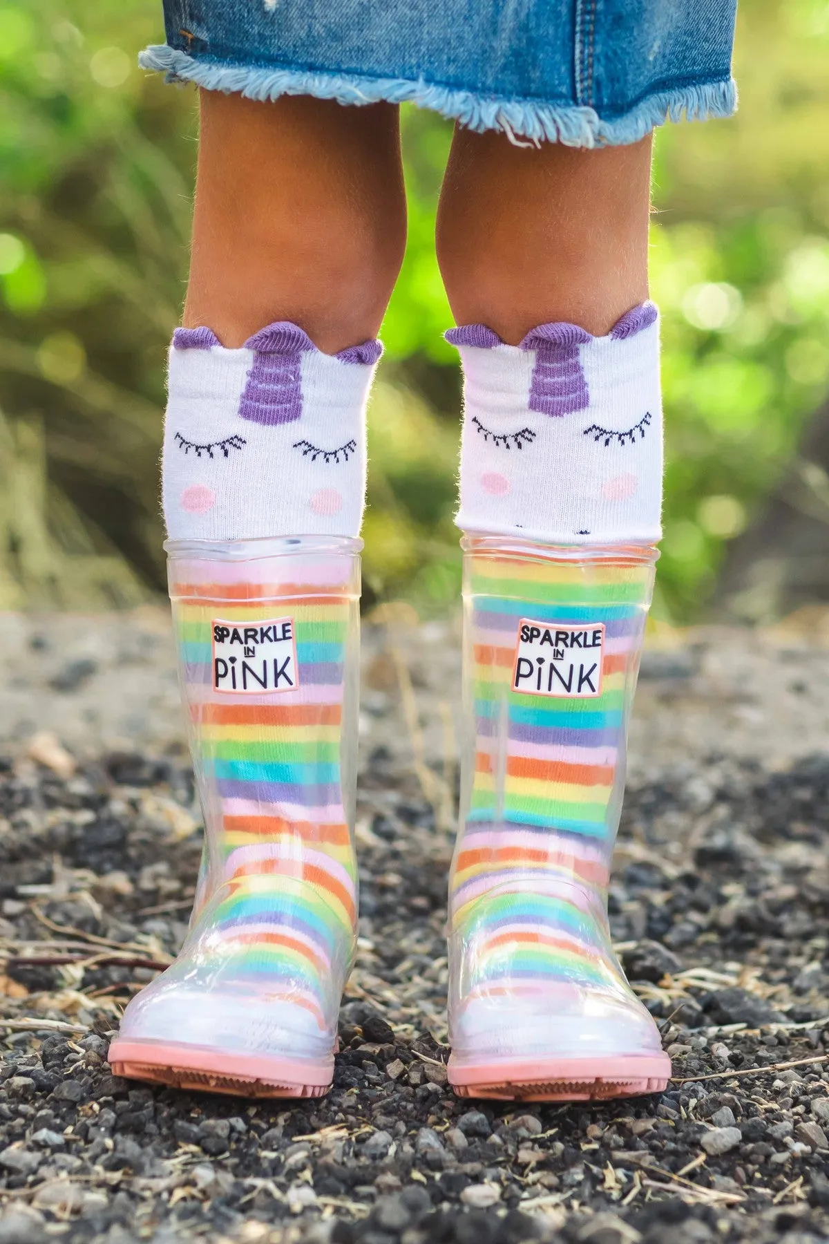 Sparkle In Pink Clear Rubber Boots with Colored Soles