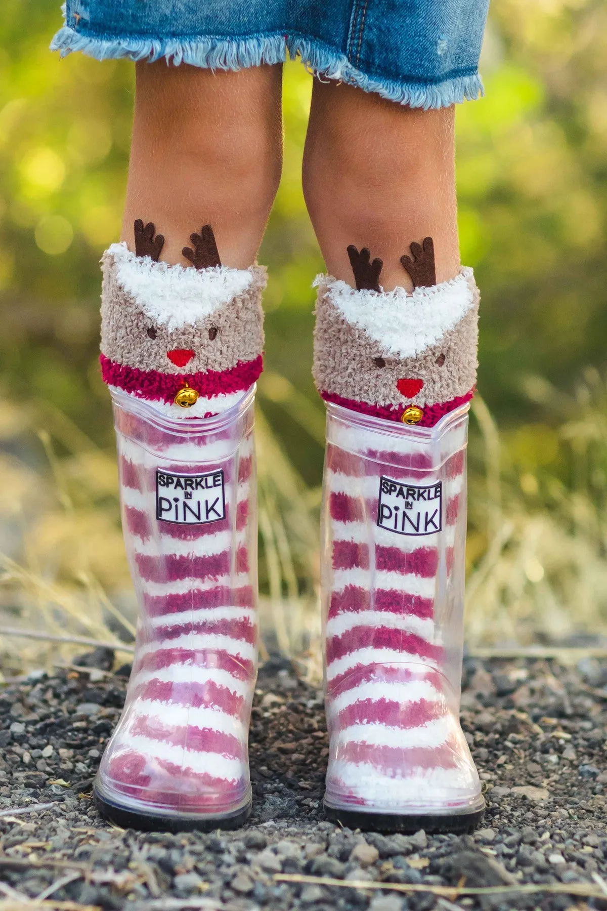 Sparkle In Pink Clear Rubber Boots with Colored Soles