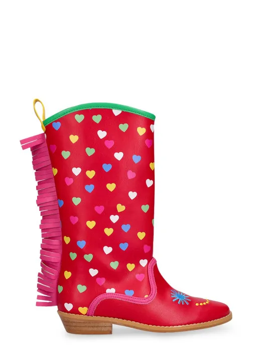 Stella McCartney Kids   Printed faux leather boots w/fringes 