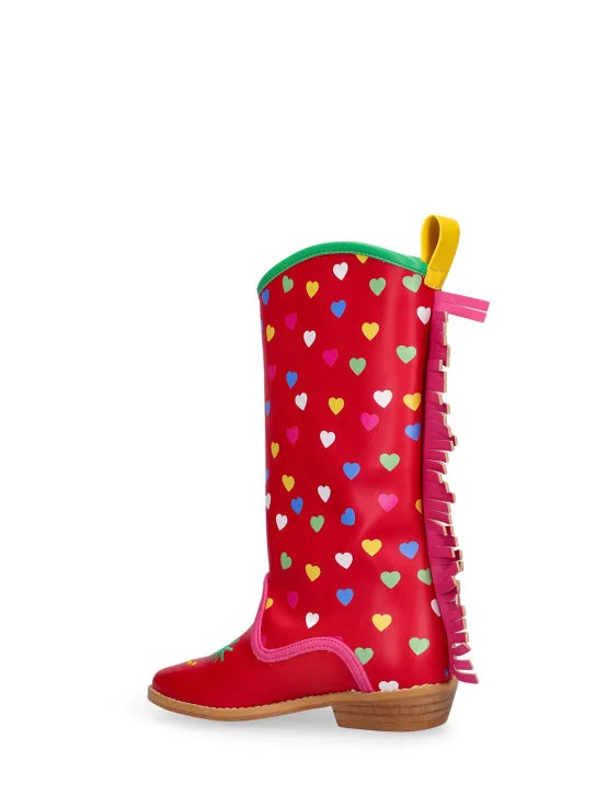 Stella McCartney Kids   Printed faux leather boots w/fringes 