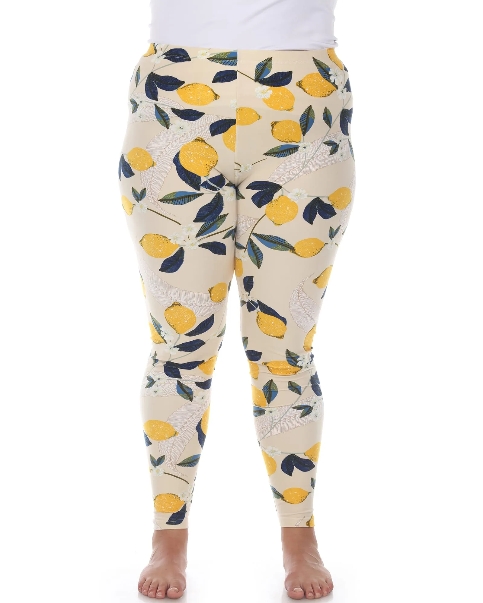 Super Soft Tropical Printed Leggings | Beige Lemon