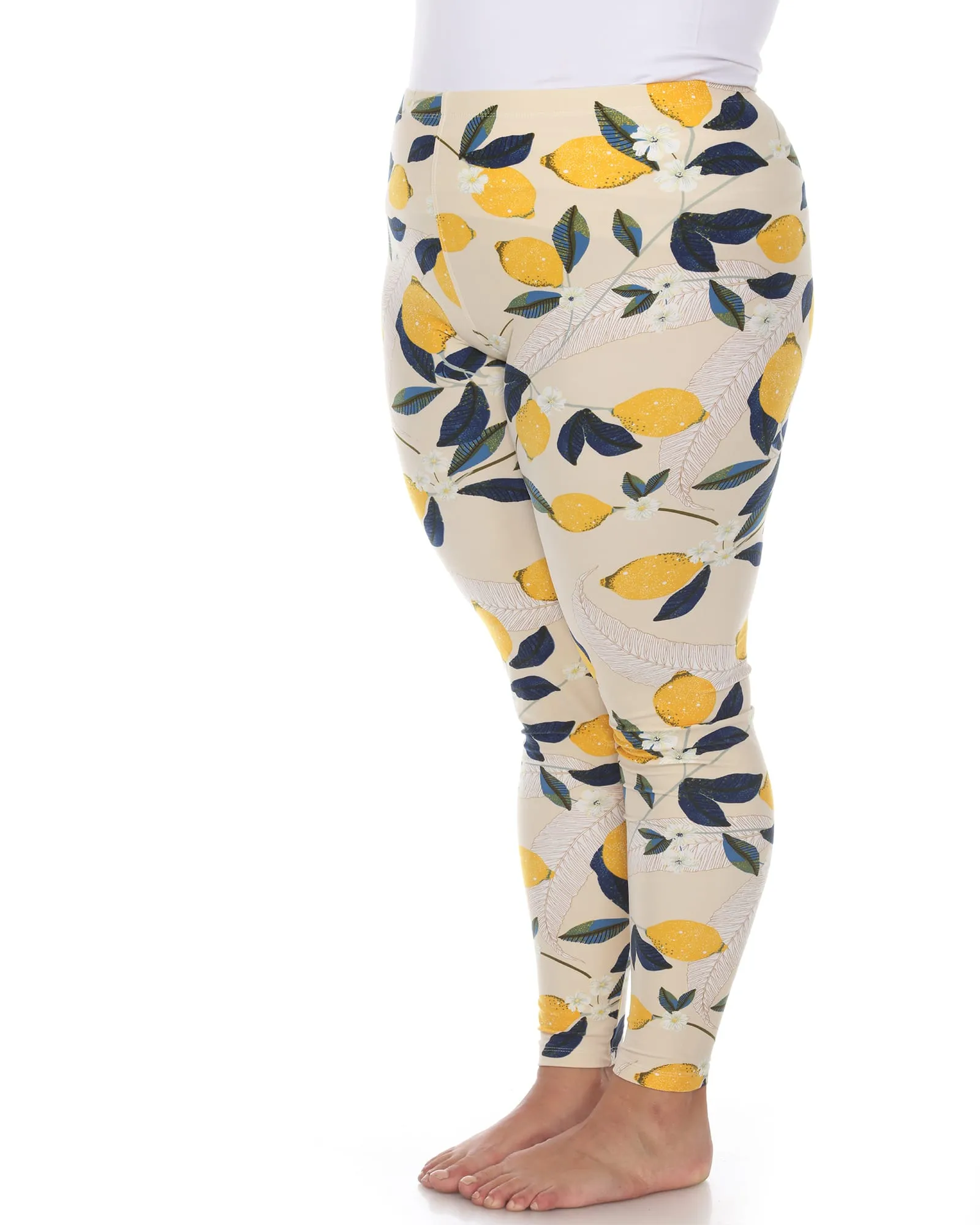 Super Soft Tropical Printed Leggings | Beige Lemon