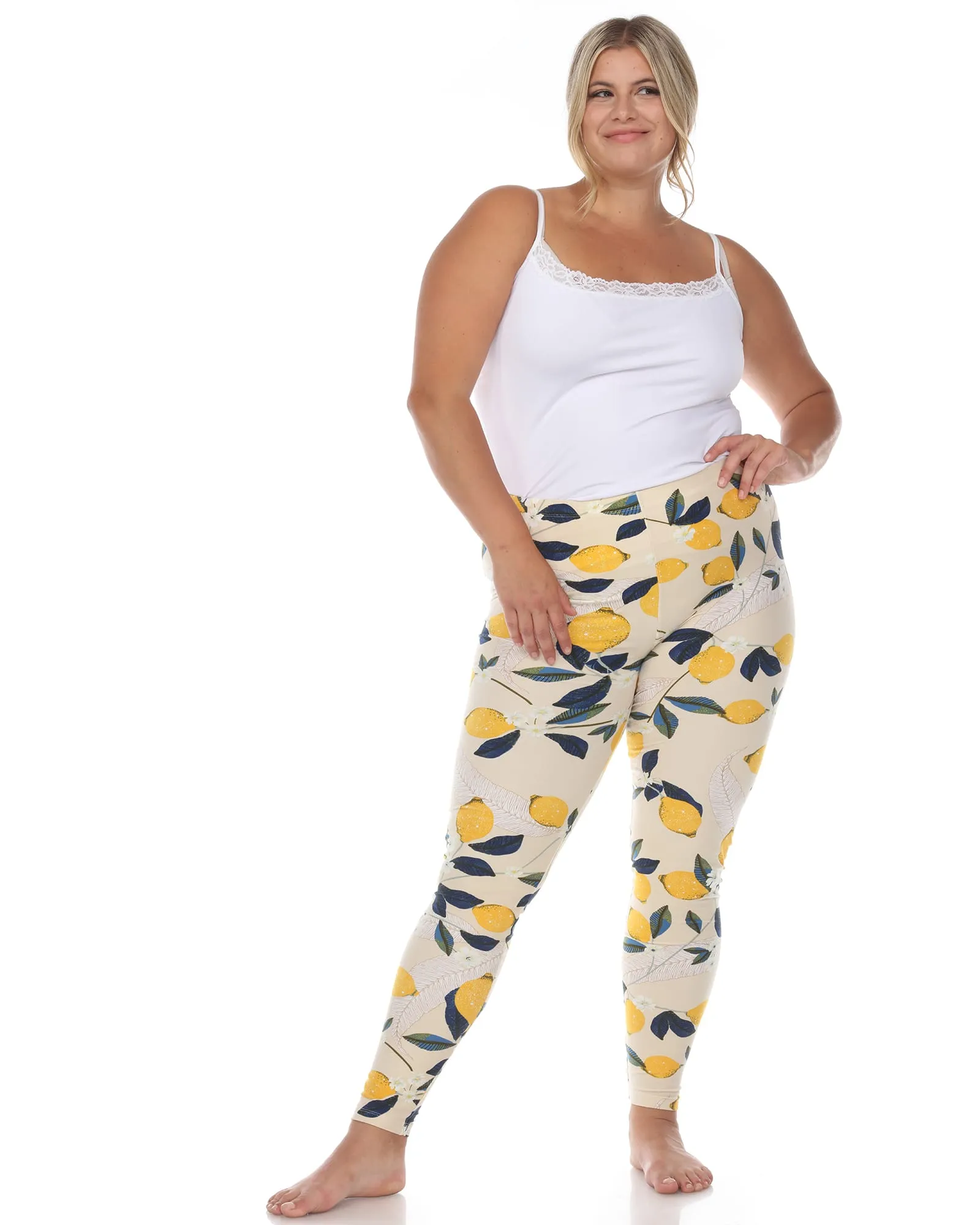 Super Soft Tropical Printed Leggings | Beige Lemon