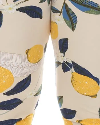 Super Soft Tropical Printed Leggings | Beige Lemon