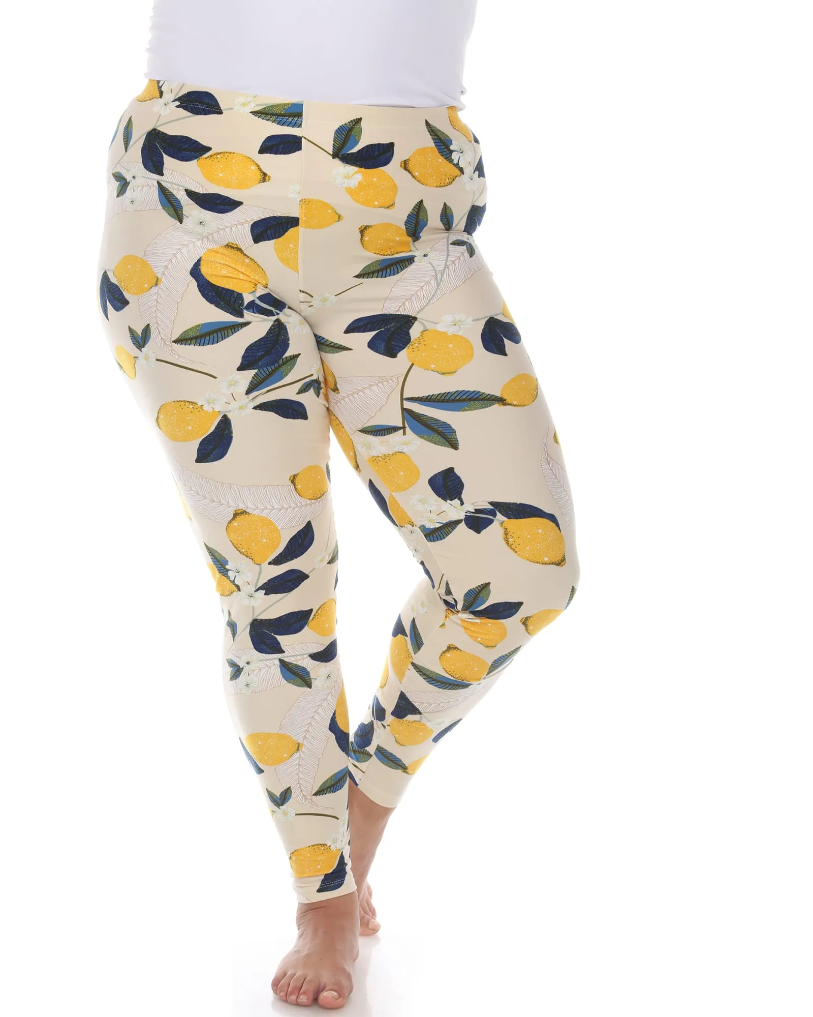 Super Soft Tropical Printed Leggings | Beige Lemon