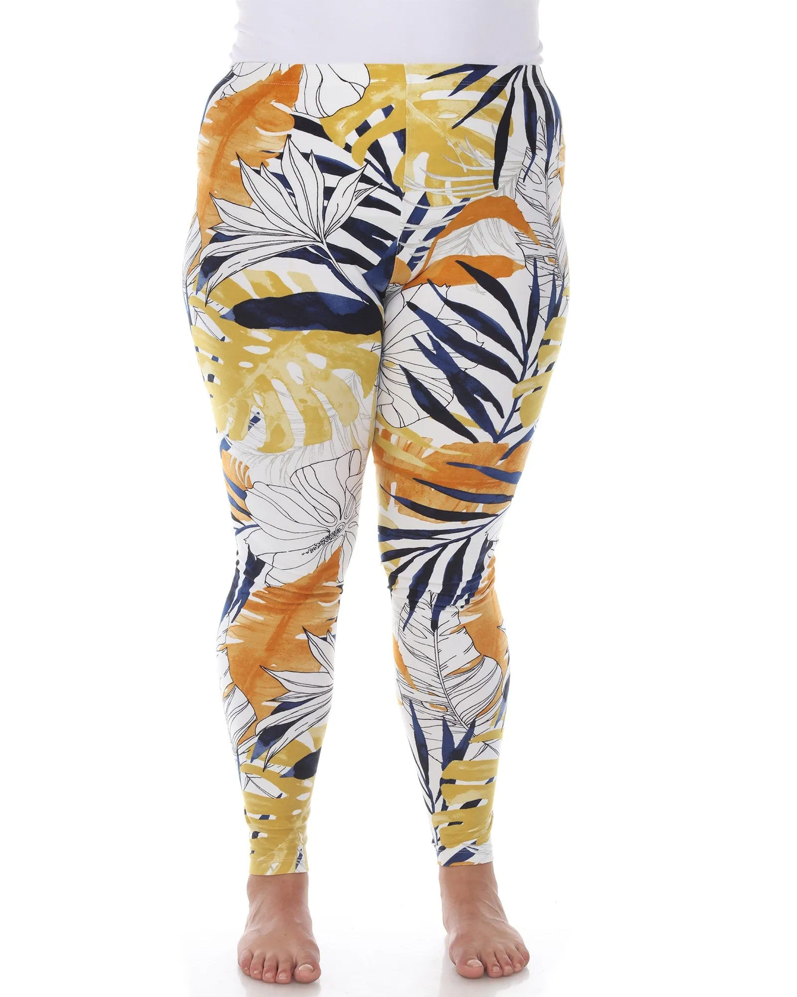 Super Soft Tropical Printed Leggings | White Tropical Flower