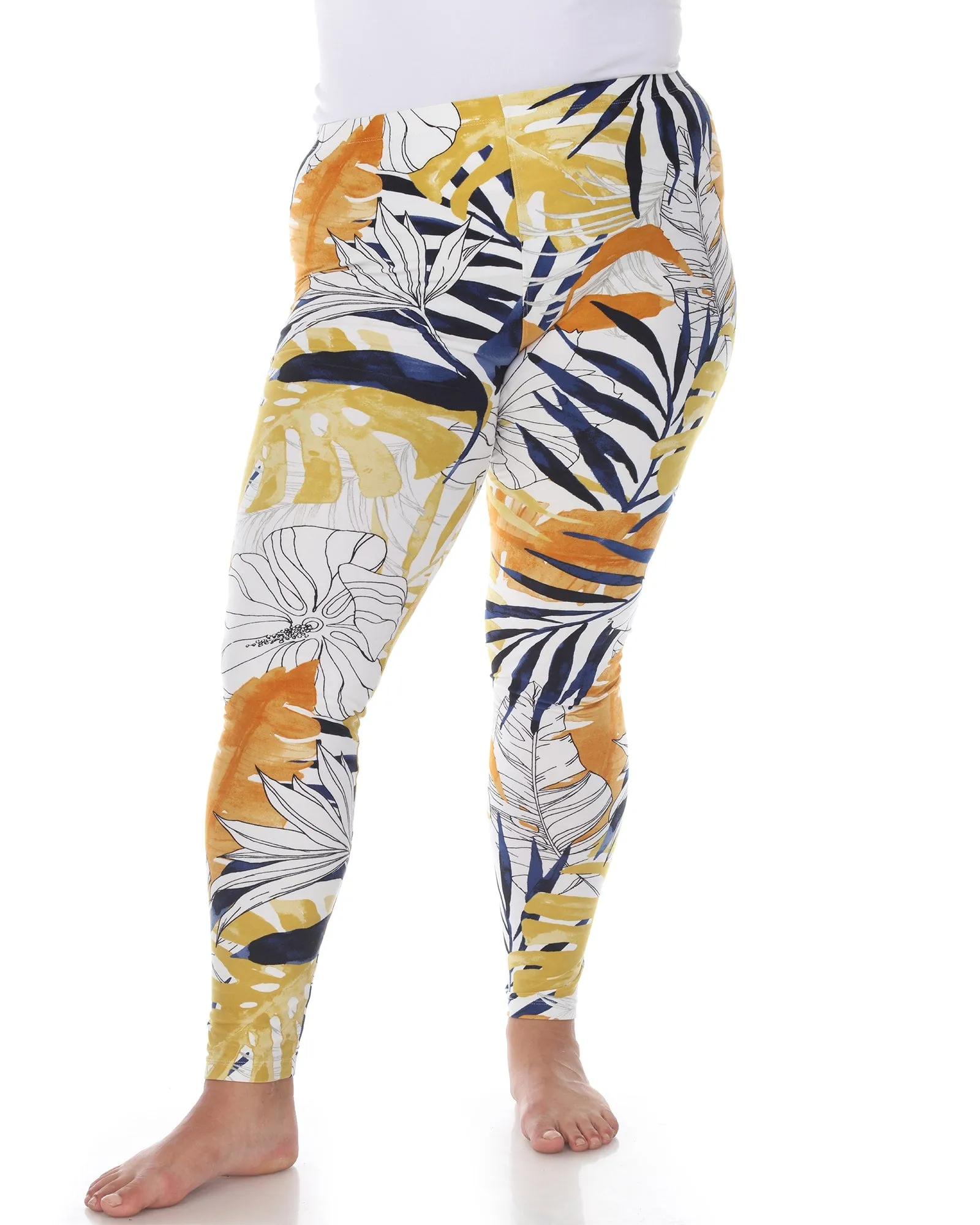 Super Soft Tropical Printed Leggings | White Tropical Flower