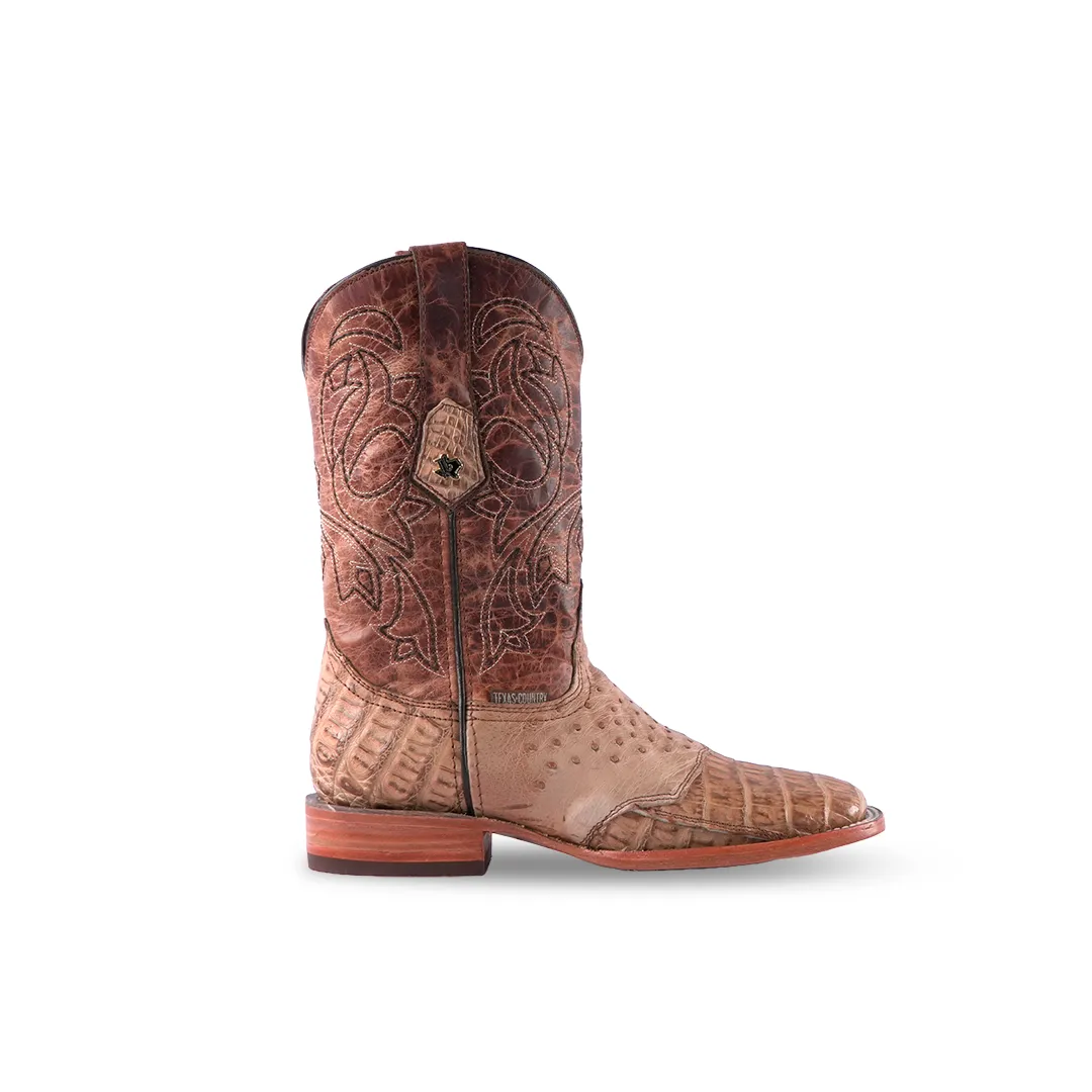 Texas Country Western Boot Caiman Cola Ext Orix Quemado Square Toe E05