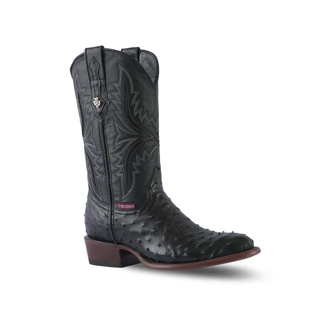 Texas Country Western Boot Ostrich Black Round Toe AV230