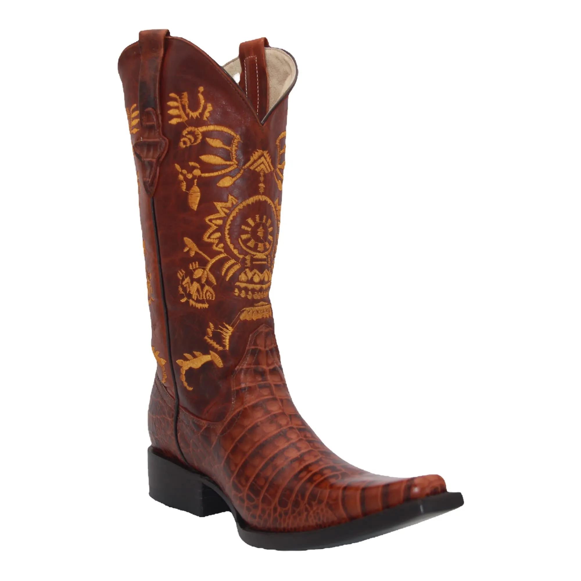 The Western Shops Men's Genuine Leather Pointed Square Toe Crocodile Alligator Print Dress Cowboy Boot