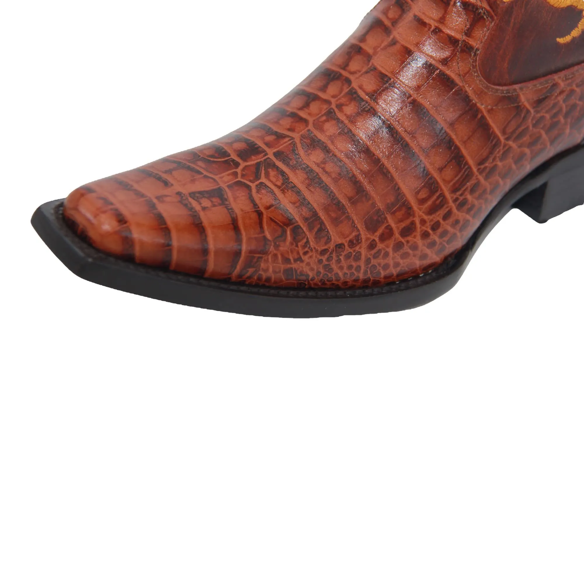 The Western Shops Men's Genuine Leather Pointed Square Toe Crocodile Alligator Print Dress Cowboy Boot