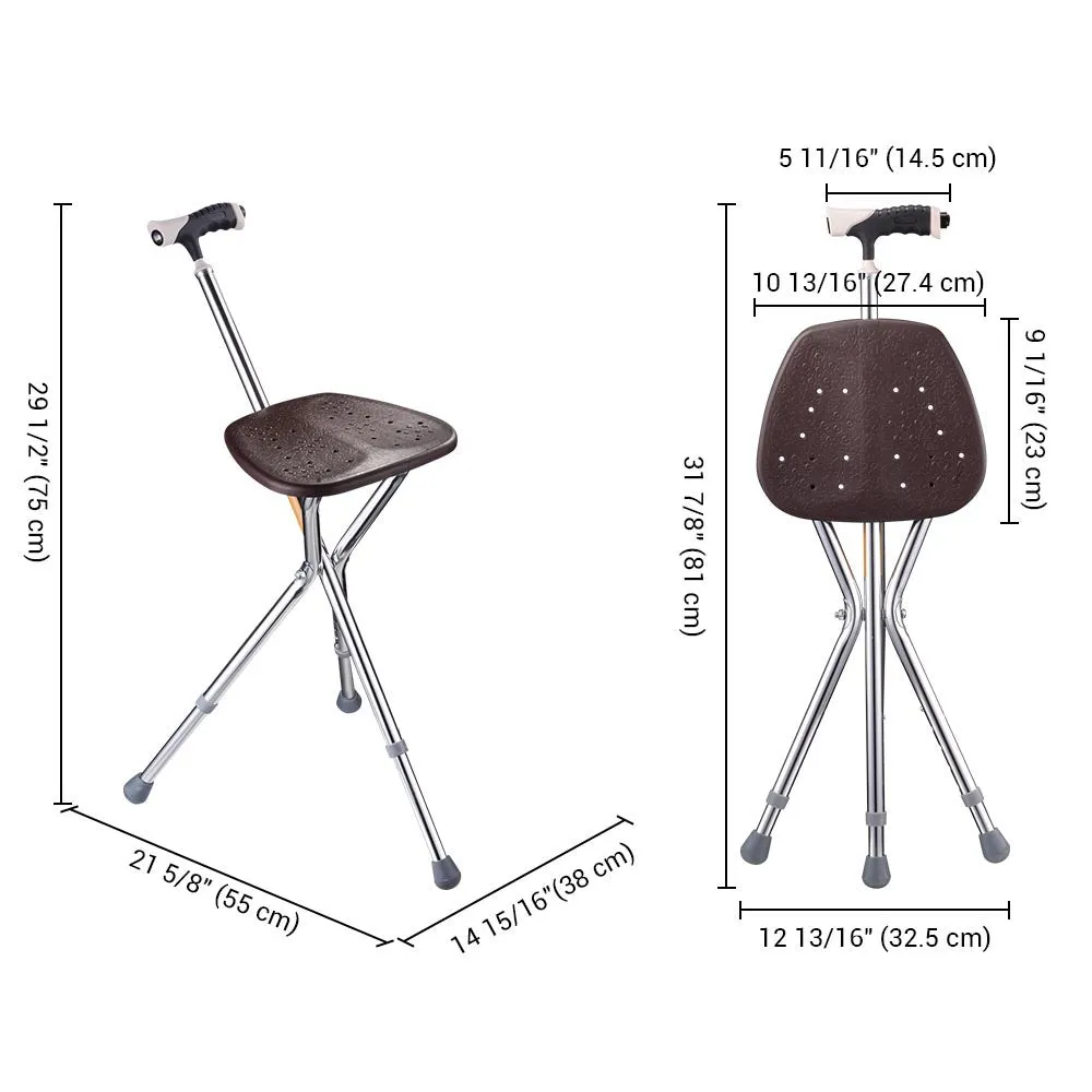 TheLAShop Folding Seat Cane Walking Stick Adjustable Height