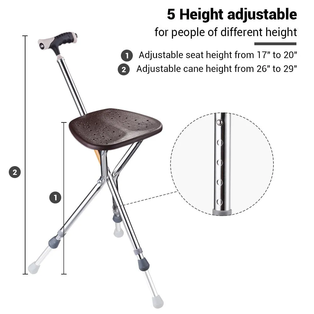 TheLAShop Folding Seat Cane Walking Stick Adjustable Height