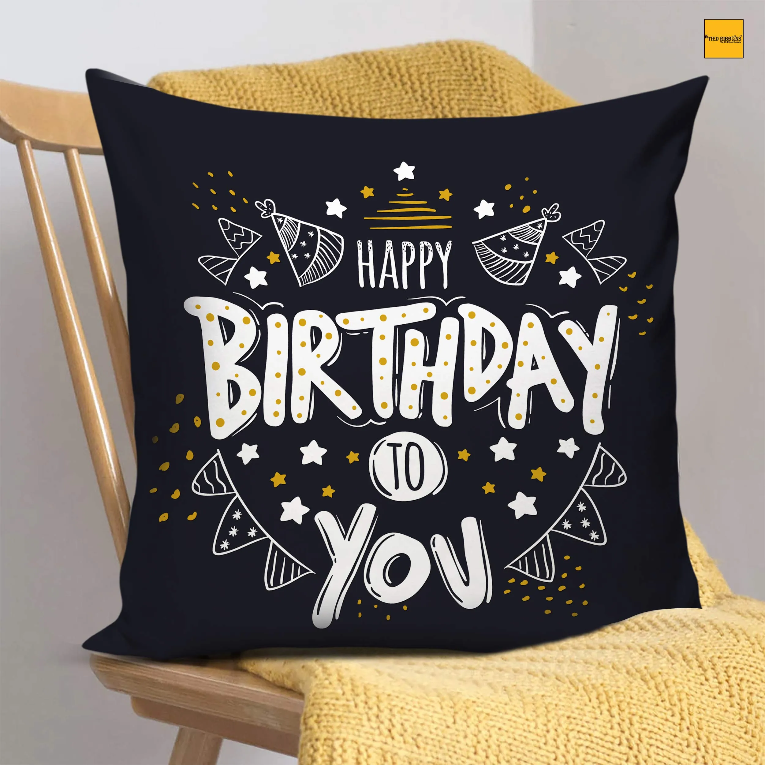 TIED RIBBONS Birthday Gift for Brother Sister Friend Father Mother Husband Wife Girlfriend Boyfriend Printed Cushion Cover with Filler (12 X 12 Inch) and Coffee Mug Cup Combo