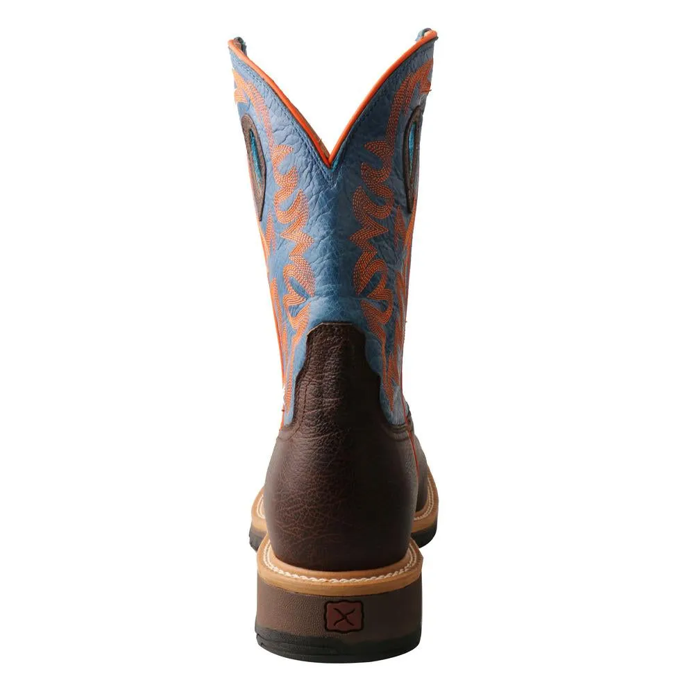 'Twisted X' Men's 11" Western Work EH Steel Toe - Brown / Blue