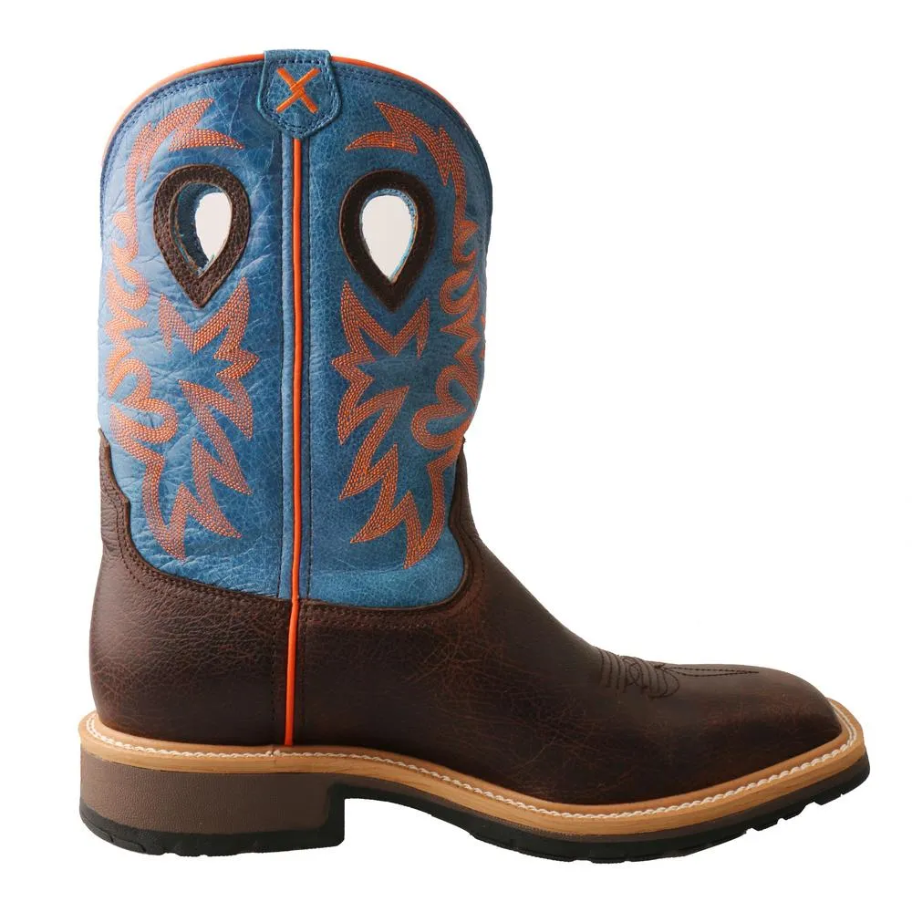 'Twisted X' Men's 11" Western Work EH Steel Toe - Brown / Blue