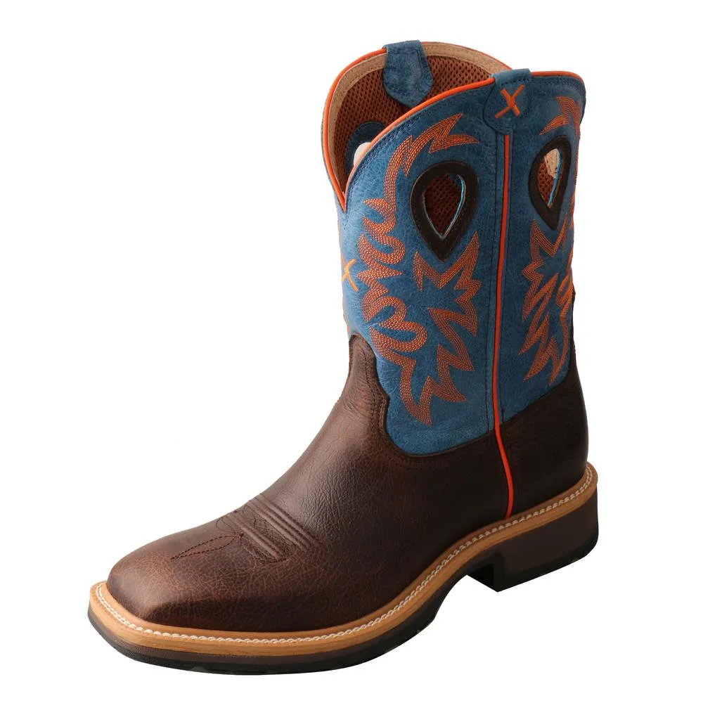 'Twisted X' Men's 11" Western Work EH Steel Toe - Brown / Blue