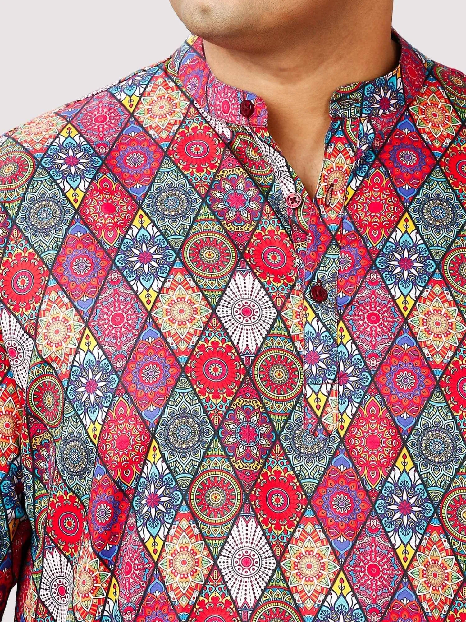 Uphaar Printed Red White Kurta Men's Plus Size