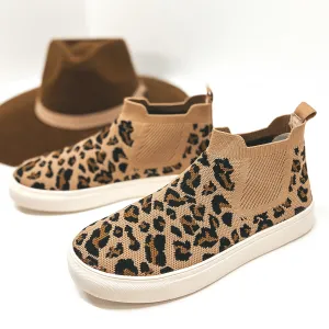 Very G | New Paths Knit Slip On High Top Sneakers in Leopard Print