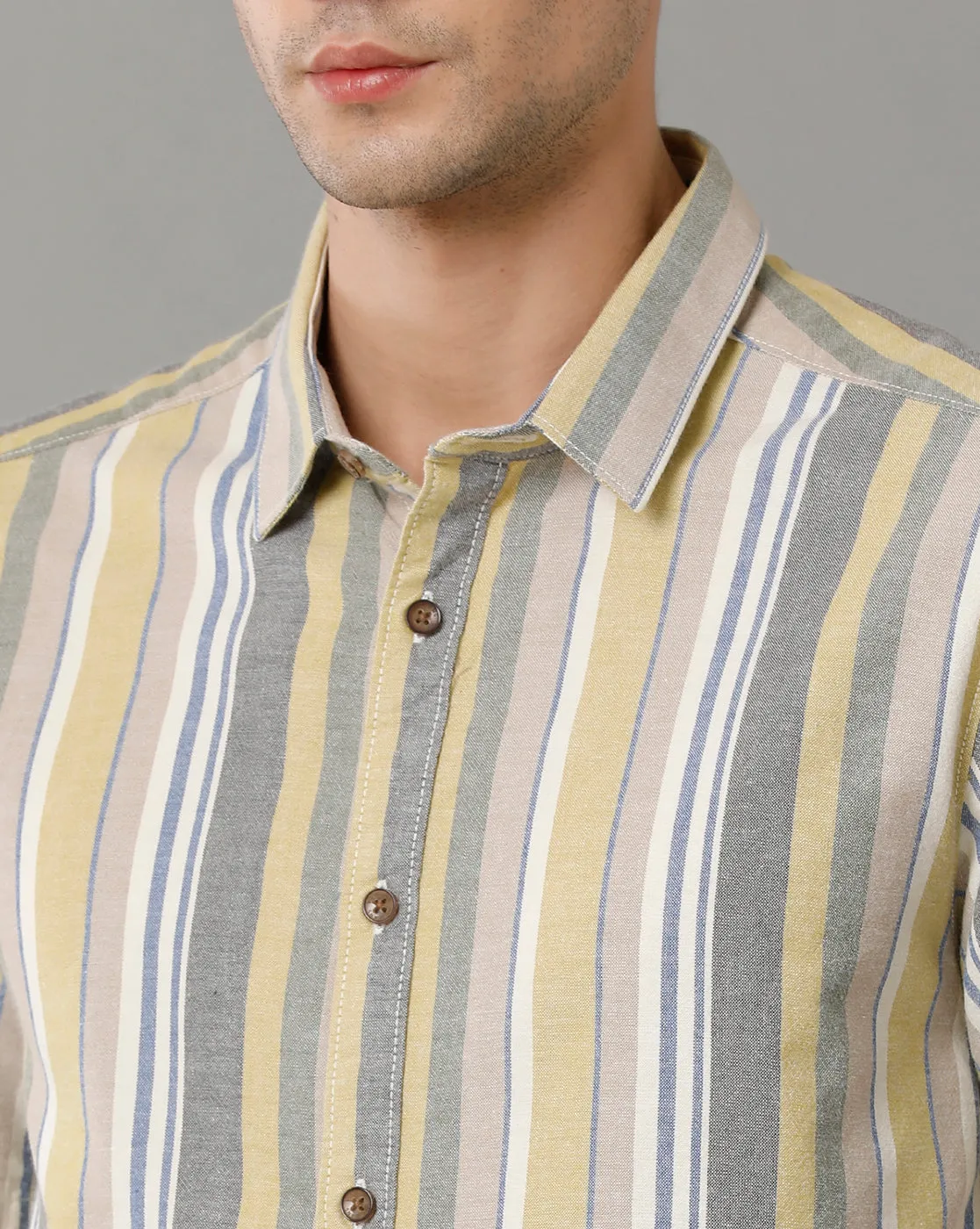 Voi Jeans Mens Multi Colour Stripe Slim Fit Shirt