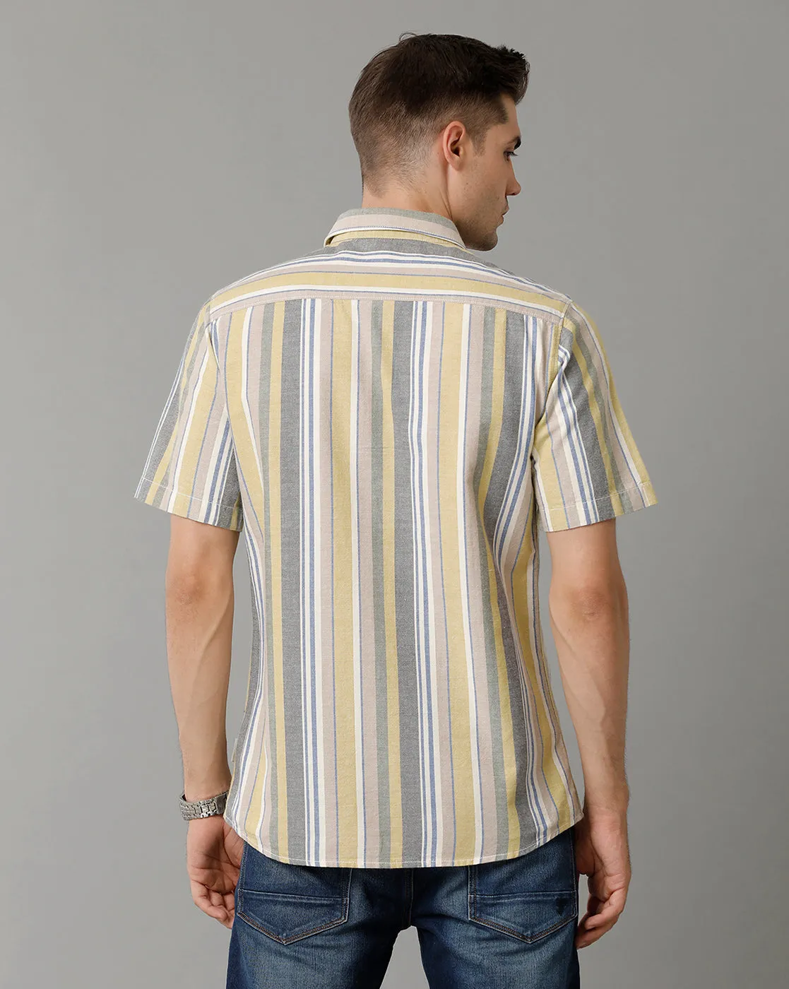 Voi Jeans Mens Multi Colour Stripe Slim Fit Shirt