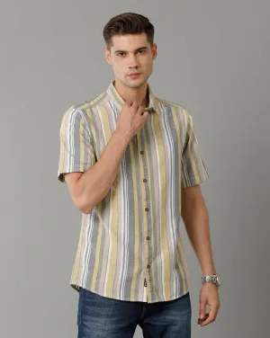 Voi Jeans Mens Multi Colour Stripe Slim Fit Shirt