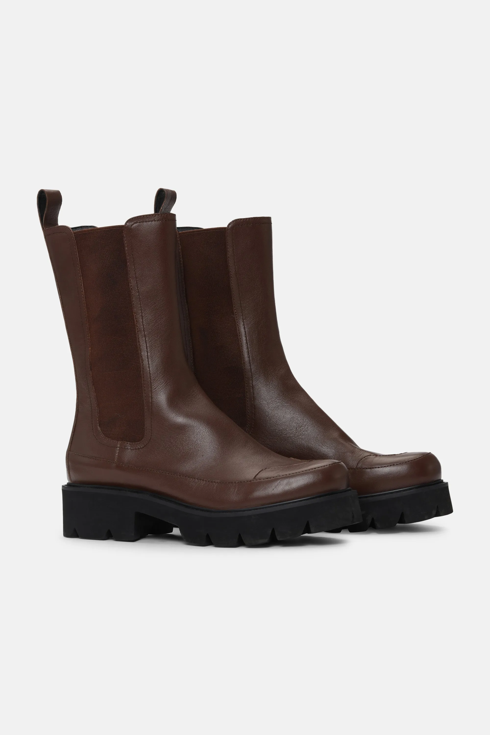 Wadenlange Stiefel - Dark Cognac