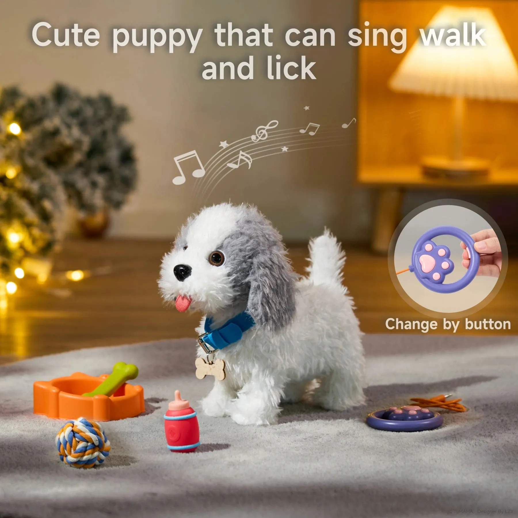 Walking dog toys, remoted & voice control electronic plush pet dog puppy walk bark sing lick, interactive realistic dog toy set for toddler kids 3 Years 