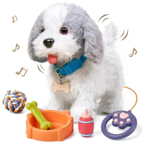 Walking dog toys, remoted & voice control electronic plush pet dog puppy walk bark sing lick, interactive realistic dog toy set for toddler kids 3 Years 